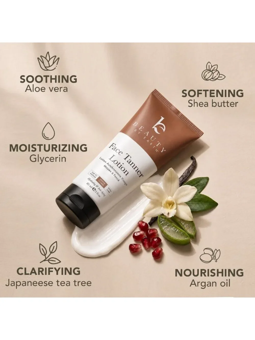 Natural Face Tanner - Streak-Free Sunless Tan, Hydrating Vegan Lotion with Aloe